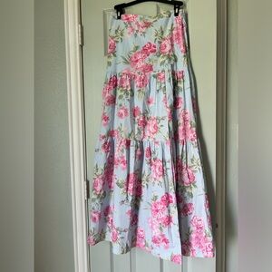 Tiered blue and pink floral maxi skirt